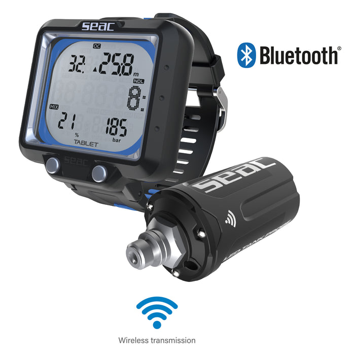 SEAC Tablet Dive Computer + LED Tank Probe Transmitter Set – Multi-Gas with Bühlmann ZHL-16C, Wireless Air Integration & EVA Travel Case