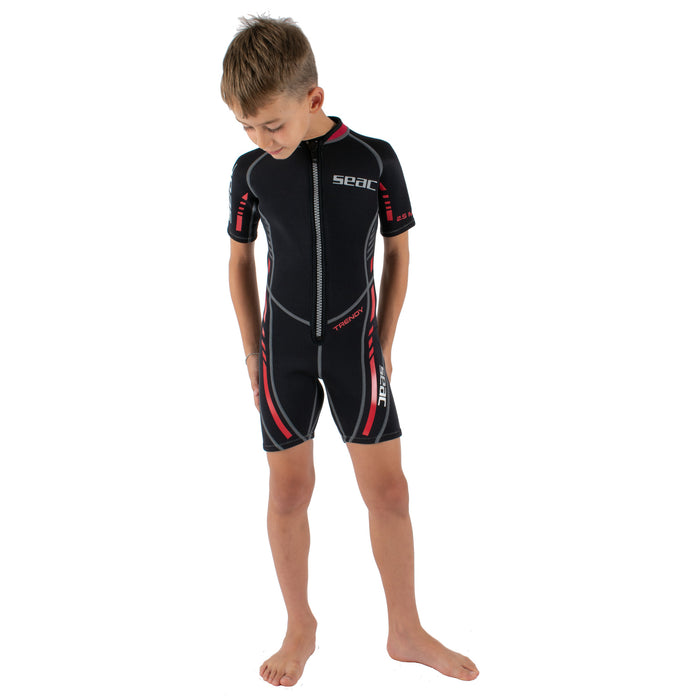 SEAC Trendy Kid's 2.5mm Neoprene Shorty Wetsuit with Front Zip – Durable, Comfortable Suit for Snorkeling, Surfing & Water Sports in Temperate Waters