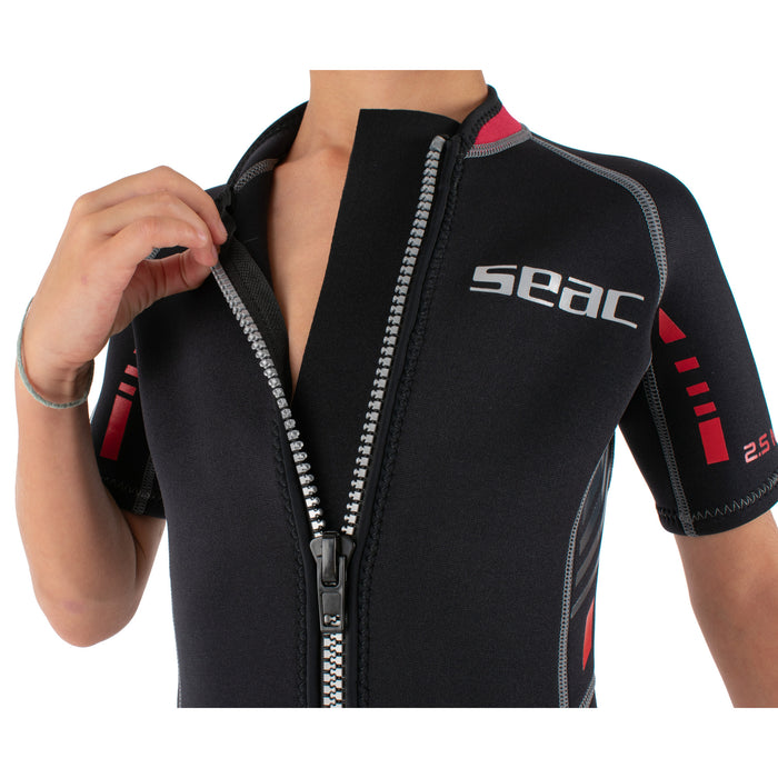 SEAC Trendy Kid's 2.5mm Neoprene Shorty Wetsuit with Front Zip – Durable, Comfortable Suit for Snorkeling, Surfing & Water Sports in Temperate Waters