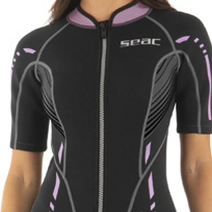 SEAC M.Corto Trendy Lady 2.5mm Neoprene Shorty Wetsuit with Front Zip for Water Sports