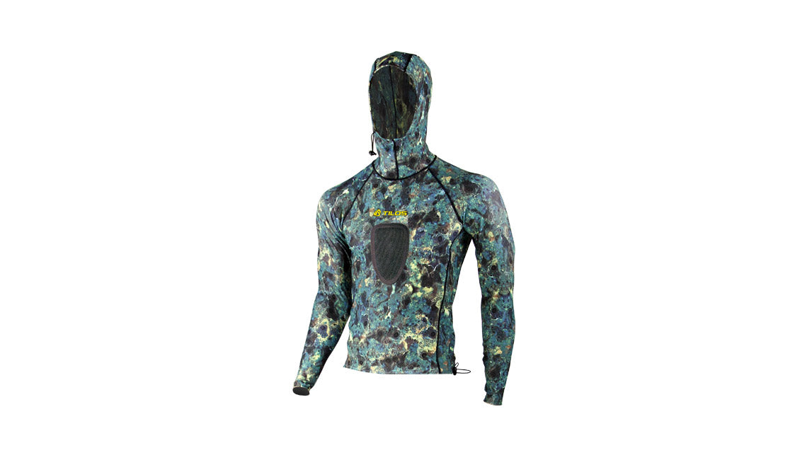 Tilos Camouflage 5.5oz Spearfishing Shirt w/ Hood