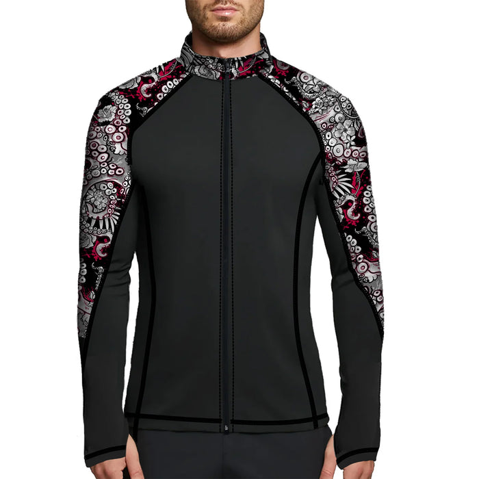 Spacefish Army Men's Eco-Friendly Octopower Full Zip Rash Guard – UPF 50+ Sun Protection, Recycled Polyester, 4-Way Stretch, Long Sleeve Swim & Watersports Shirt