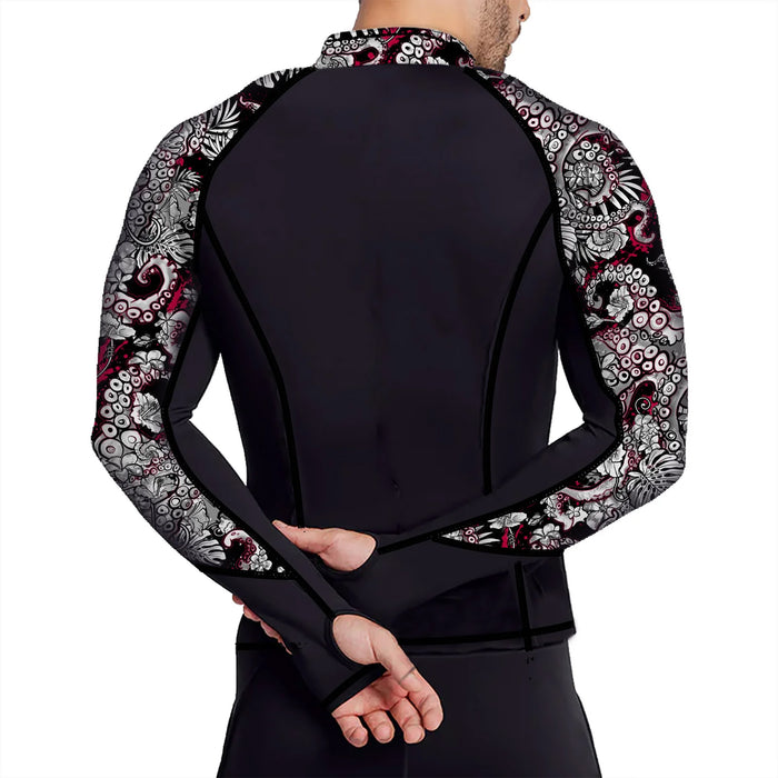 Spacefish Army Men's Eco-Friendly Octopower Full Zip Rash Guard – UPF 50+ Sun Protection, Recycled Polyester, 4-Way Stretch, Long Sleeve Swim & Watersports Shirt