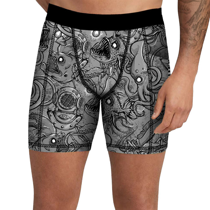 Spacefish Army Men's Eco-Friendly Deep Sea NO BUNCH Scuba Jammer Swim Shorts – UPF 50+ Compression Swim Shorts with Built-In Pockets, Recycled 4-Way Stretch Fabric