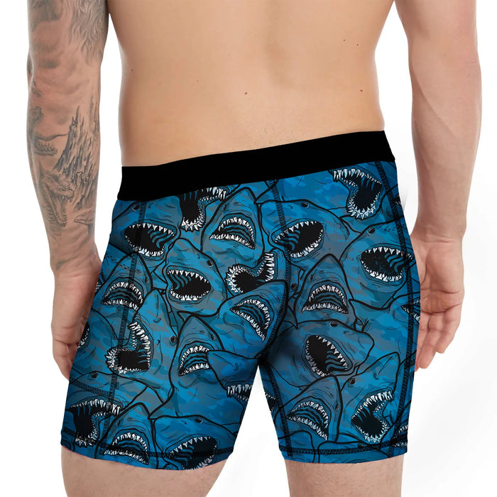 Spacefish Army Men's Eco-Friendly Shark Camo NO BUNCH Scuba Jammer Swim Shorts – UPF 50+ Compression Swim Shorts with Built-In Pockets, Recycled 4-Way Stretch Fabric