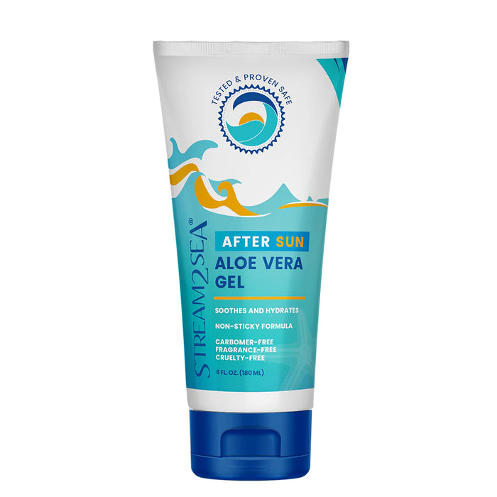 Stream2Sea Soothing Aloe Vera Gel – 6 fl oz (180 ml) – Organic Aloe-Based After-Sun Care – Non-Sticky Fast-Absorbing Relief for Sunburn Insect Bites and Skin Irritations