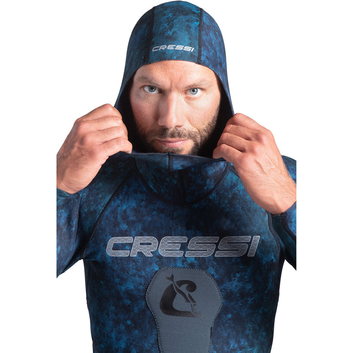 Cressi 3.5mm Tokugawa Open Cell Hooded Two Piece Wetsuit Blue Camo