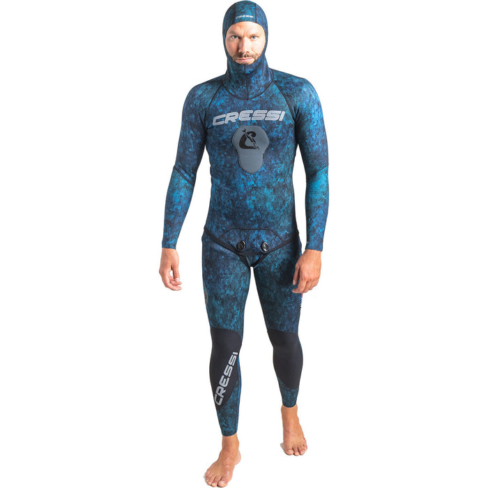 Cressi 3.5mm Tokugawa Open Cell Hooded Two Piece Wetsuit Blue Camo