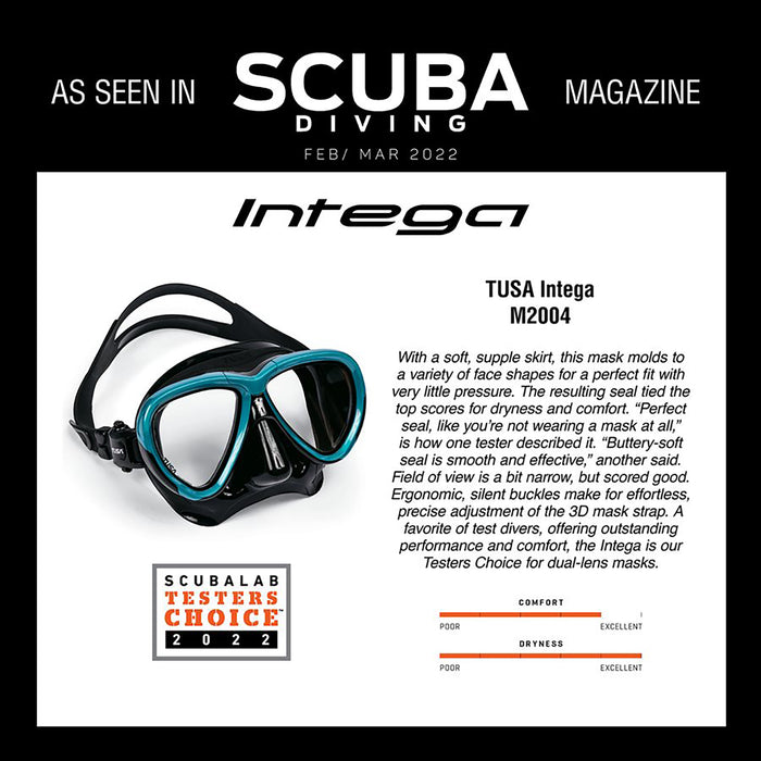 TUSA Intega Diving Mask with 3D SYNQ Fit – Adaptive Skirt, Swift Buckle, and Freedom Dry Technology