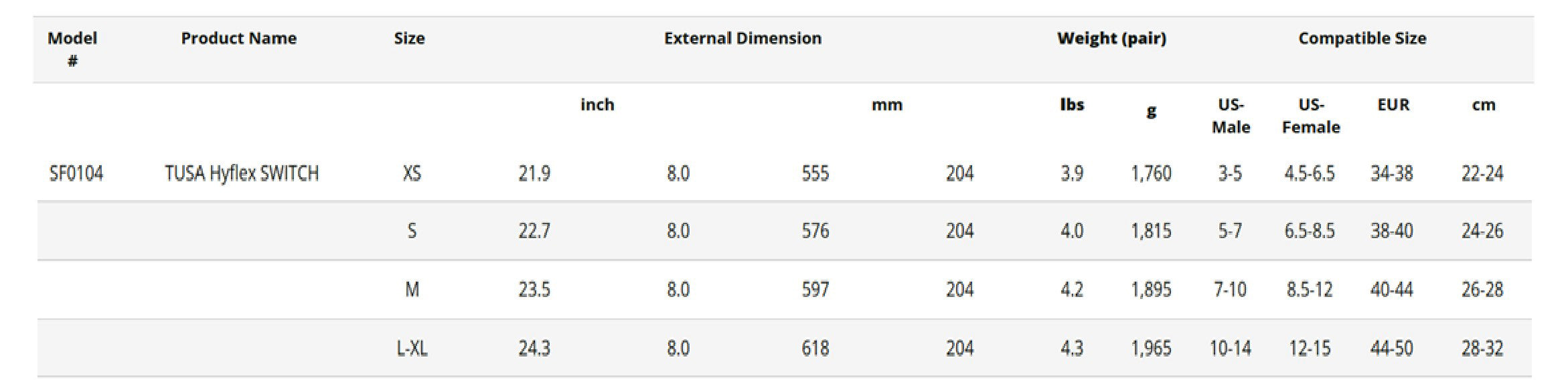 Tusa Hyflex Switch Fins