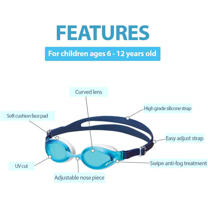 Tusa Swipe Junior Swim Goggles – Mirrored Lens, Anti-Fog Technology, UV Protection, Adjustable Nose Bridge