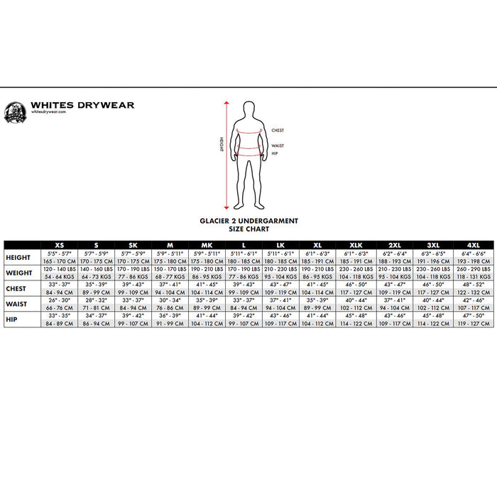 Whites Drywear Glacier 2 Thermal Undergarment - Cold Water Drysuit Insulation with Fleece Lining & 2-Way Zippers