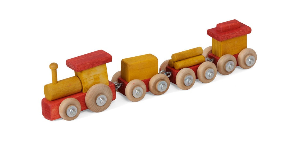 Amish Buggy Toys Kids Wooden 4-Car Toy Train Made of Pine Wood