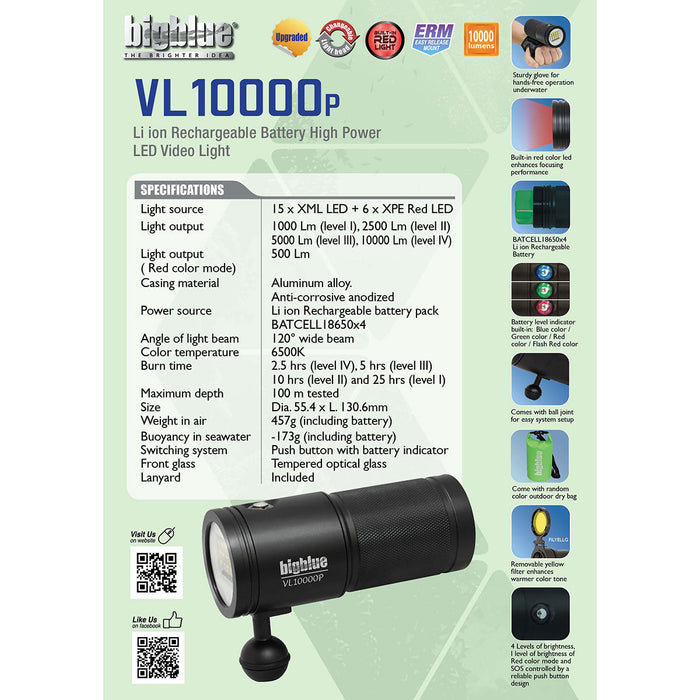 Bigblue VL10000P 10,000 Lumens Video Light 120 Degree Wide Beam