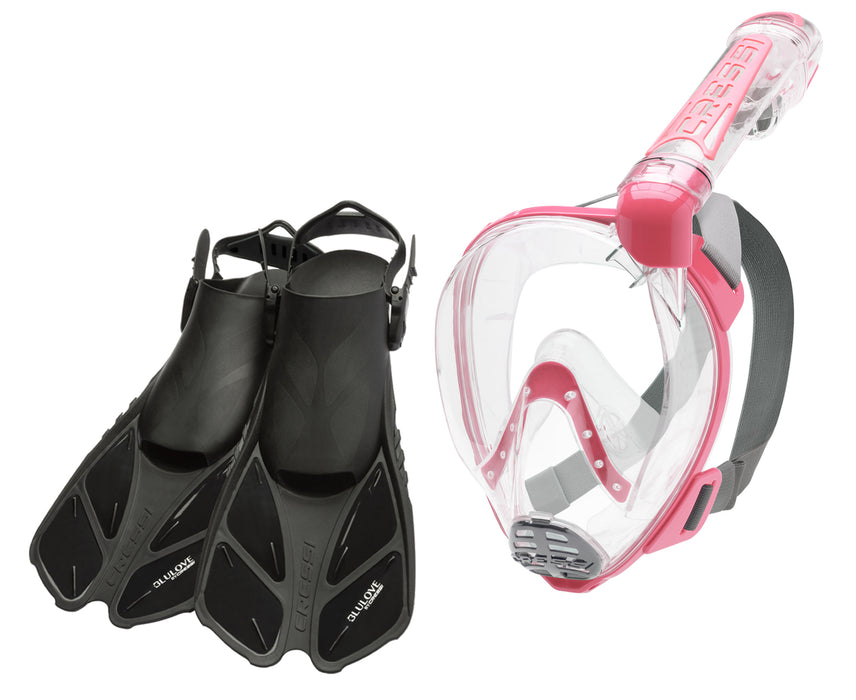 Cressi Bonete Open-Heel Fins and Duke Full Face Snorkeling Mask Set
