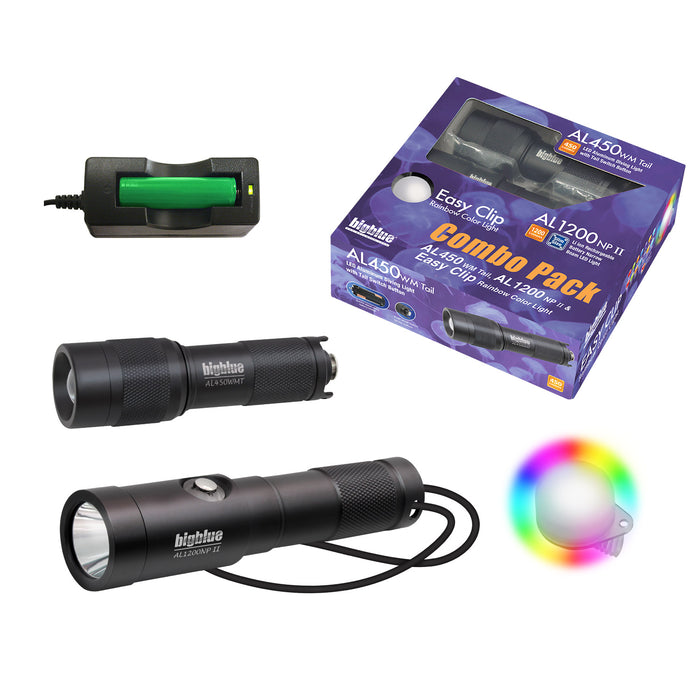 Bigblue Light Combo Pack: AL450WM Tail & AL1200NP-II & Easy Clip Rainbow