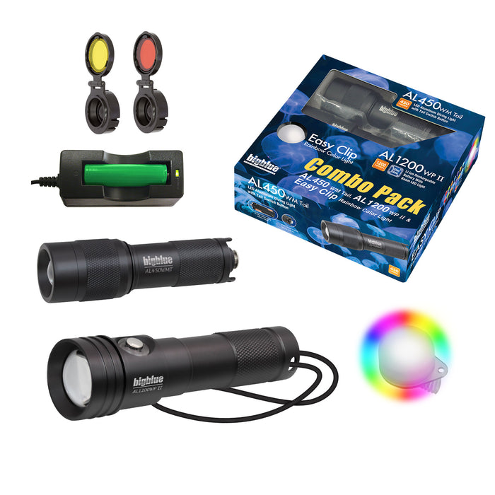 Bigblue Light Combo Pack: AL450WM Tail & AL1200WP-II & Easy Clip Rainbow
