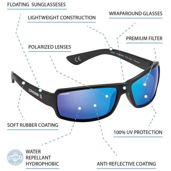 Cressi Ninja Floating TAC Polarized Wrap Around Sport Sunglasses Unsinkable