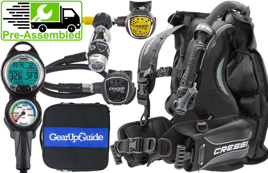 Cressi Patrol BCD Scuba Diving Gear w/ MC9 Compact Pro, Compact Pro Octo, Leonardo C2 Console & GupG Regulator Bag