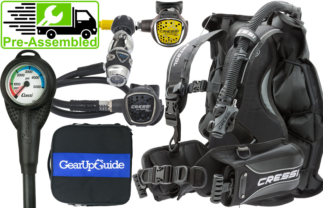 Cressi Patrol BCD Scuba Diving Gear w/ MC9 Compact Pro, Compact Pro Octo, Leonardo C2 Console & GupG Regulator Bag