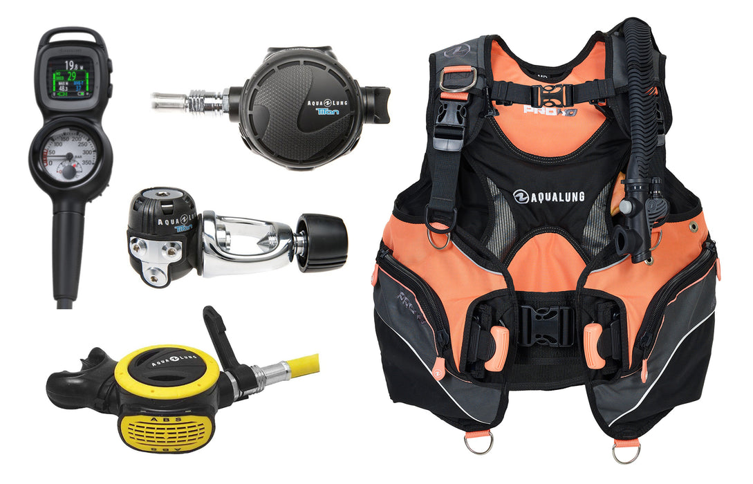 Aqua Lung Essential Scuba Diving Gear Package - Pro HD BCD, Titan Regulator, ABS Octopus & i330R Computer 2-Gauge Console - Assembled by Gear Up Guide