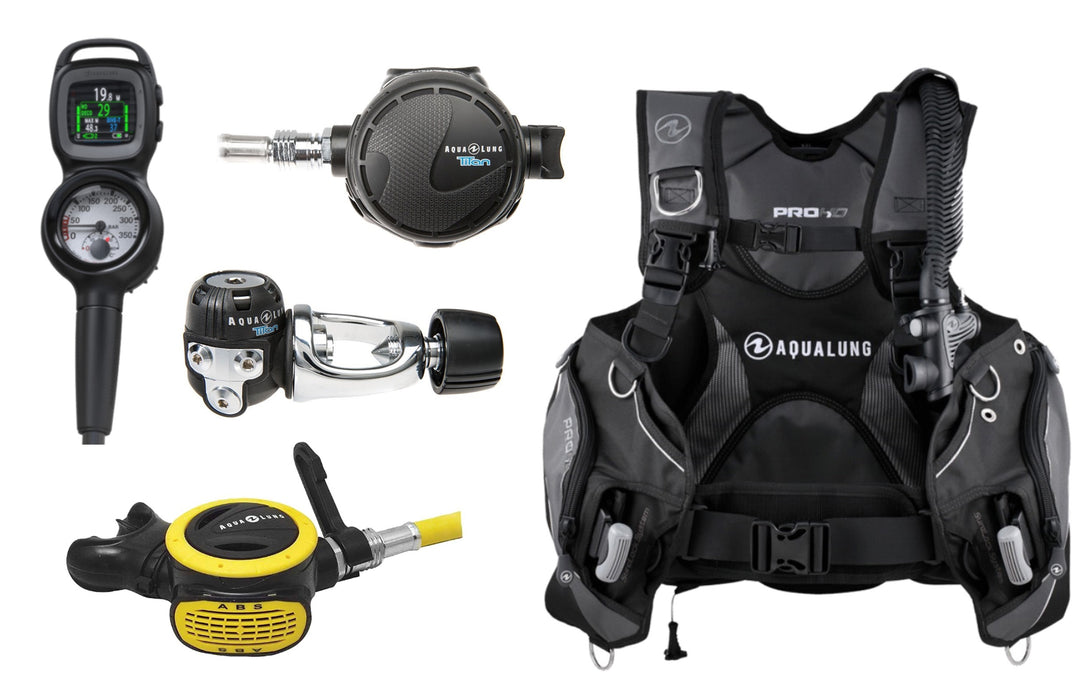 Aqua Lung Essential Scuba Diving Gear Package - Pro HD BCD, Titan Regulator, ABS Octopus & i330R Computer 2-Gauge Console - Assembled by Gear Up Guide