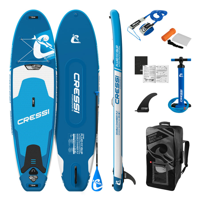 Cressi Fluid Inflatable Stand Up Paddleboard Set, Blue, 10'2"
