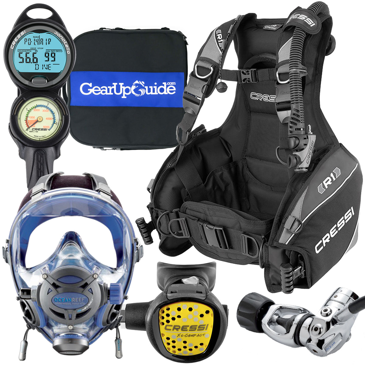 Cressi / Ocean Reef Full-Face Mask Scuba Gear Package w/ GupG Reg Bag, Pink X-Small, M/L Mask