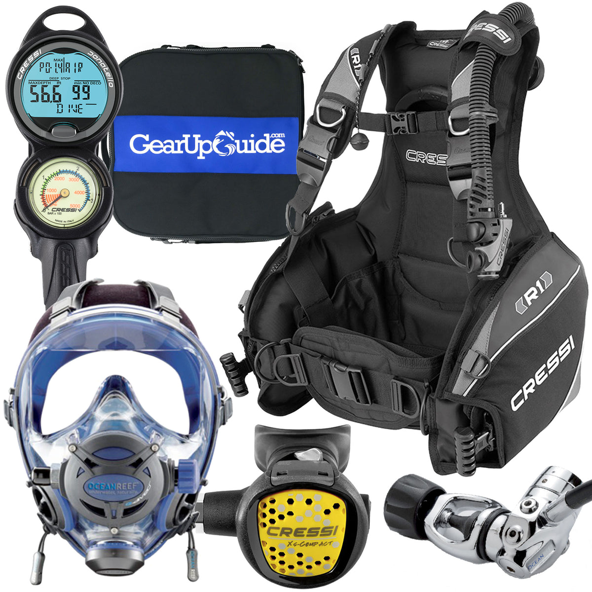full scuba gear Cressi / Ocean Reef Full-Face Mask Scuba Gear Package with GupG Reg Ba — Lancaster Scuba