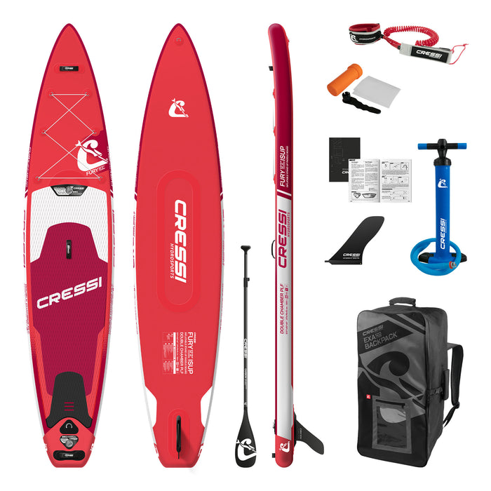 Cressi Fury Inflatable Stand Up Paddleboard Set, Red, 12'2"