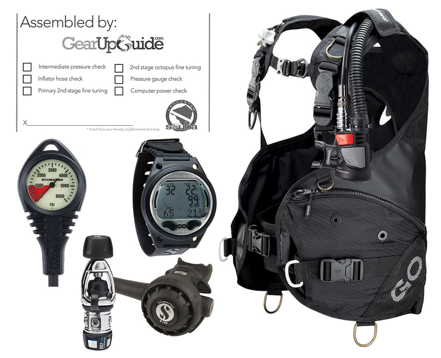 Scubapro Travel Scuba Diving Gear Package GO BCD w/ AIR2 5th Gen MK2 EVO Regulator Aladin Sport Dive Computer Certified Assembly by GUPG
