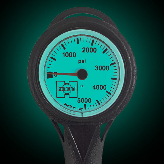 XS Scuba Highland Thin-Line Pressure Gauge - Complete (Imperial/Rubber Hose)
