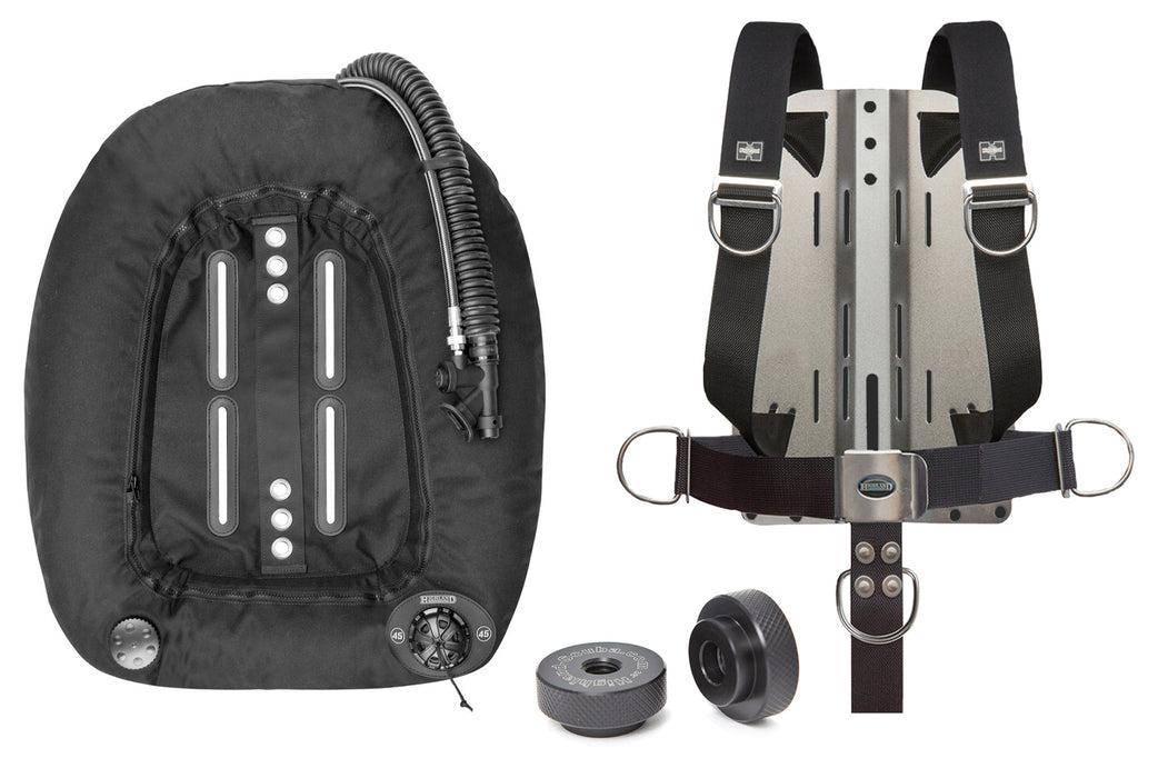 XS Scuba Tec/Rec Harness/Backplate & 45 Pound Twin Wing w/ Delrin Speed Nuts Set