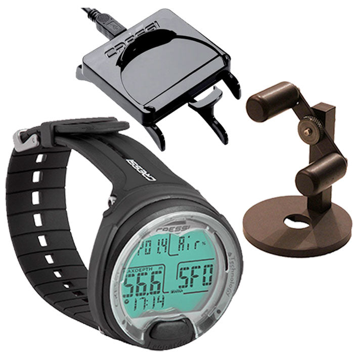 Cressi Leonardo Dive Computer, Scuba Diving Instrument w/ Download Cable and Watch Stand or GupG Reg Bag