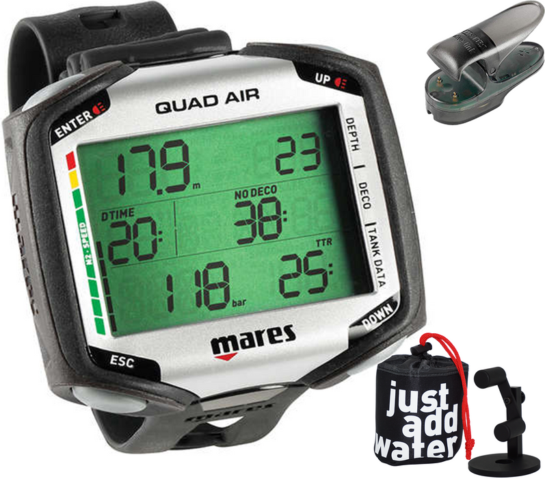Mares Quad Air Scuba Diving Wrist Computer with Watch Stand Package
