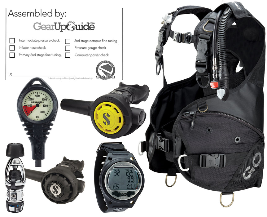 Scubapro Travel Package GO BCD w/ Balanced Inflator MK2 EVO Regulator Aladin Sport Dive Computer Certified Assembly by GUPG