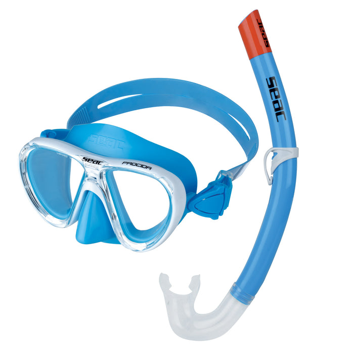 SEAC Procida Premium Junior Kids Scuba Diving Swimming Snorkeling Mask Snorkel Set Light Blue