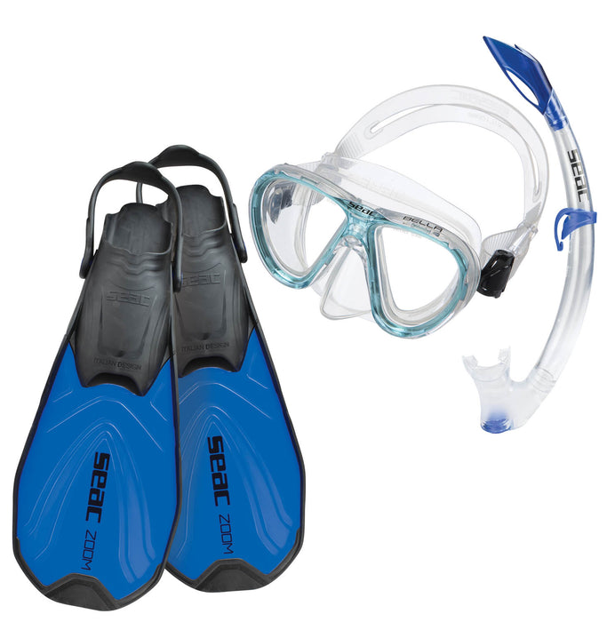 SEAC Zoom Snorkeling Set Includes Fins Mask Snorkel w/ Gear Bag