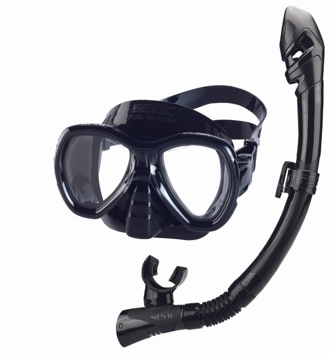 SEAC Elba Premium Dry Adults Scuba Diving Swimming Snorkeling 100% Pure Silicone Mask Snorkel Set w/ Gear Bag