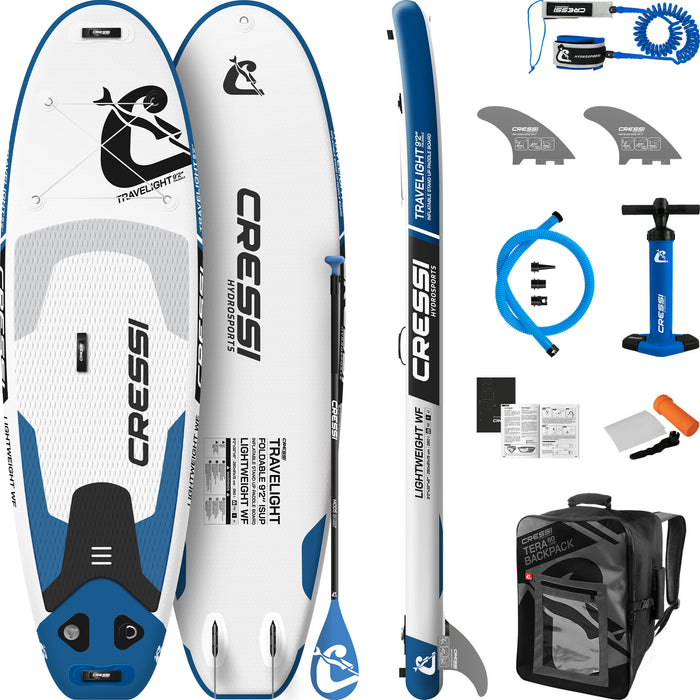 Cressi Travelight Inflatable Stand Up Paddleboard Set, White/Blue, 9'2"
