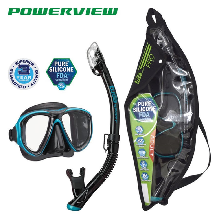 Tusa Powerview Adult Dry Mask and Snorkel Combo