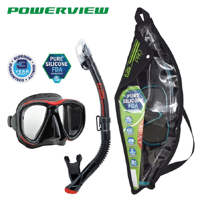 Tusa Powerview Adult Dry Mask and Snorkel Combo