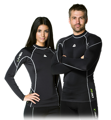 Waterproof 303127 R30 Men's Long Sleeve Rash Guard Offers Protection From The Sun. 50+ UPF